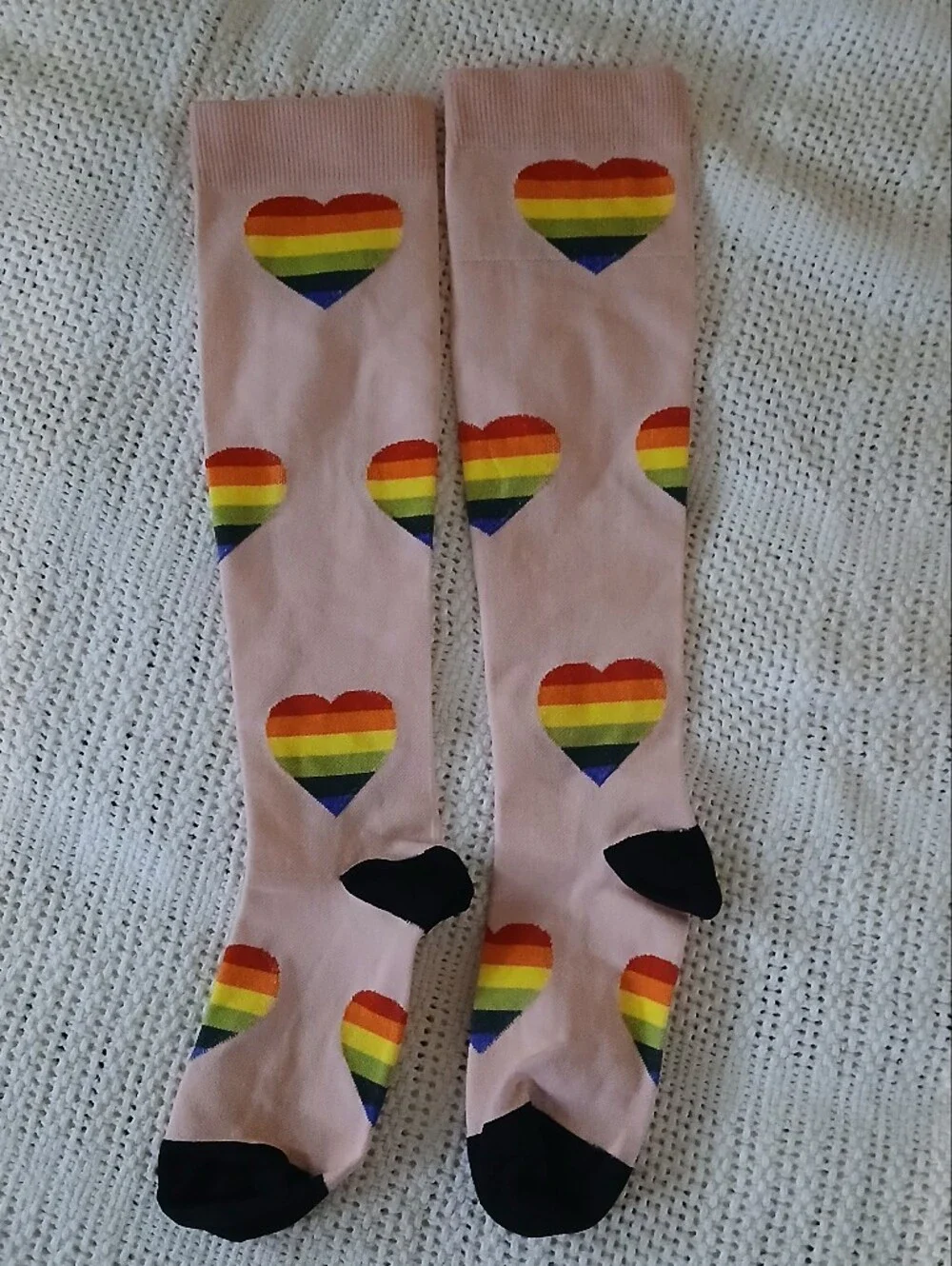 Pink Rainbow Heart Compression Knee-High Socks